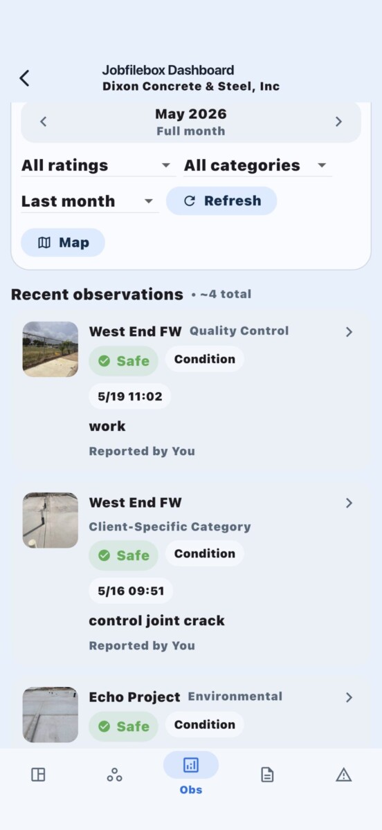 Observation app dashboard