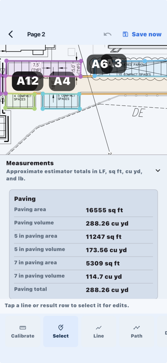 Takeoff tool screen